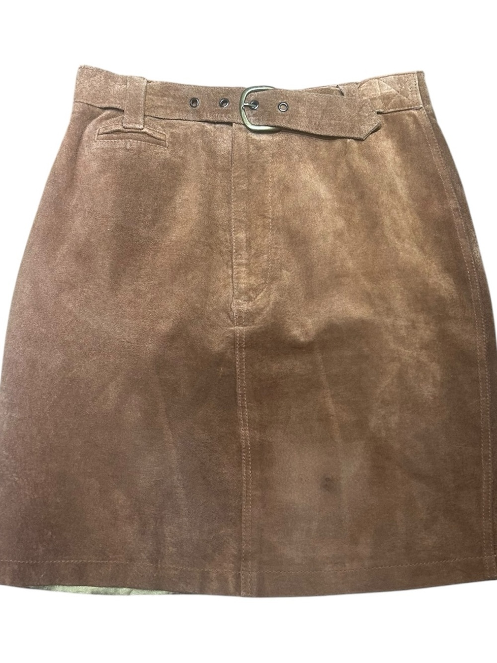 Pelletterie Riunite Vintage Brown Genuine Suede Leather Mini Skirt Made In Italy - Picture 6 of 8